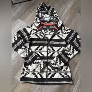 Billabong Fleece Zip Up Hoodie Sweatshirt Pattern Hippie Boho Brown Cream S M